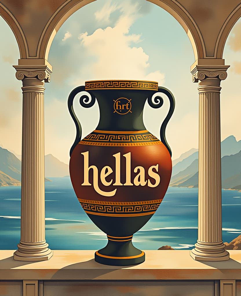  art nouveau style (digital image) with (double exposure:1.5). fine amphora with the text “hellas” and greek ornamentation. executed in watercolor. on an abstract surrealistic background with elements of ancient greek themes, antique columns and the sea. multilayer painting. depiction of greek landscape. surrealism, fantasy. . elegant, decorative, curvilinear forms, nature inspired, ornate, detailed hyperrealistic, full body, detailed clothing, highly detailed, cinematic lighting, stunningly beautiful, intricate, sharp focus, f/1. 8, 85mm, (centered image composition), (professionally color graded), ((bright soft diffused light)), volumetric fog, trending on instagram, trending on tumblr, HDR 4K, 8K