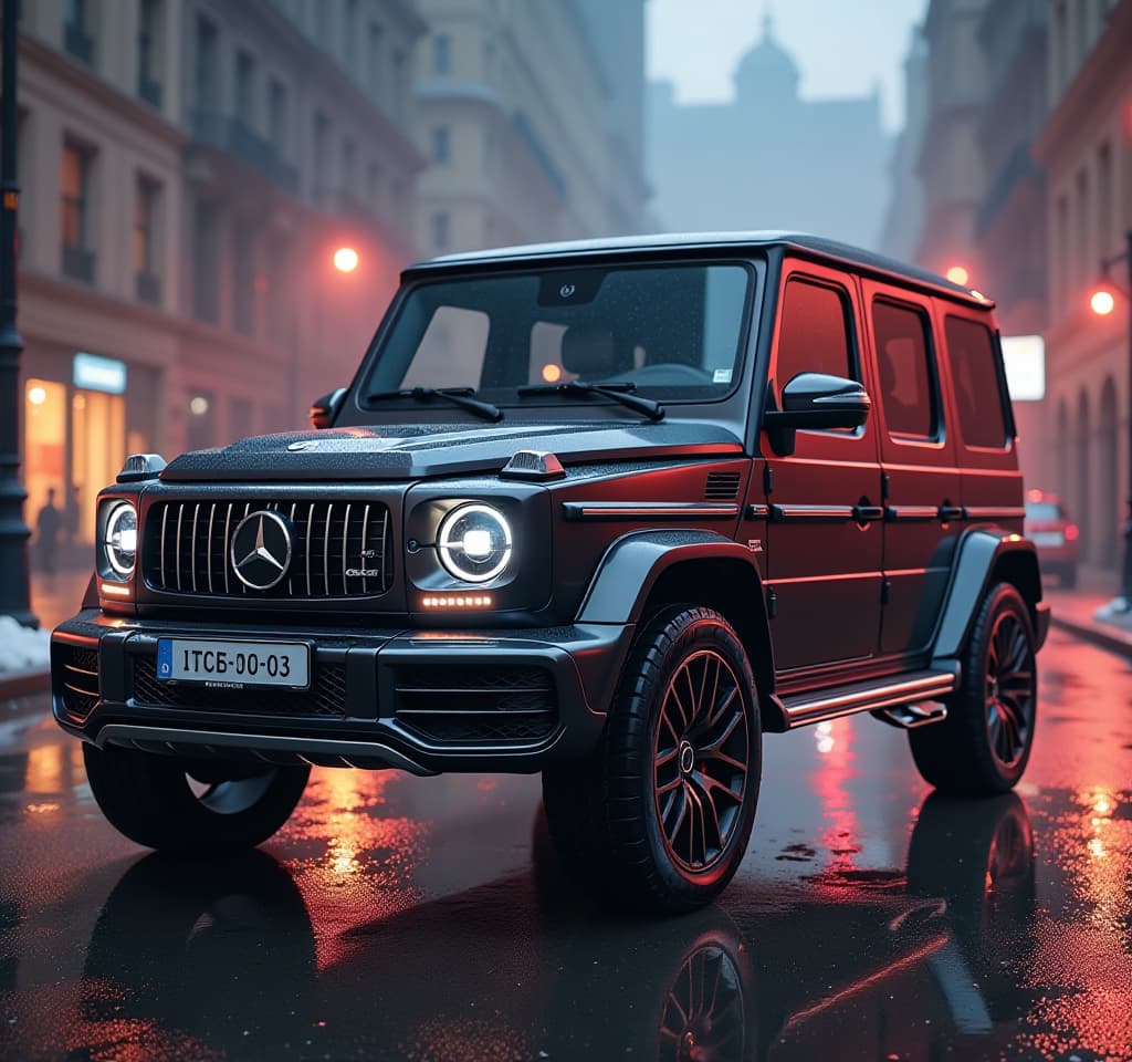  generate an art image.mercedes benz gwagon hyperrealistic, full body, detailed clothing, highly detailed, cinematic lighting, stunningly beautiful, intricate, sharp focus, f/1. 8, 85mm, (centered image composition), (professionally color graded), ((bright soft diffused light)), volumetric fog, trending on instagram, trending on tumblr, HDR 4K, 8K