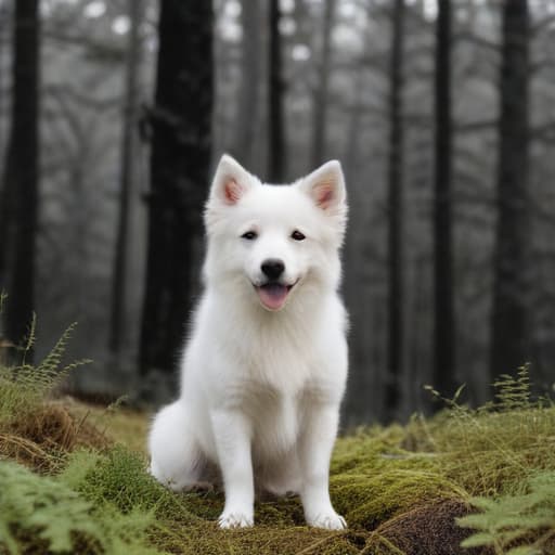 Chien blanc et noir ninù with Forêts background