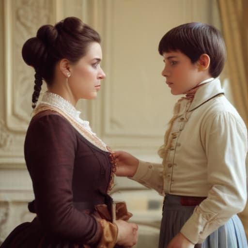 Stepmother being strict to boy in France 1800s in Cinematic style