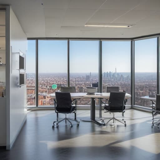 A modern, sleek office space with floor-to-ceiling windows overlooking a city skyline. The room is filled with cutting-edge technology gadgets, renewable energy prototypes, and medical equipment. Charts and graphs displaying exponential growth trends adorn the walls, reflecting the aggressive growth strategy tailored for success. The room exudes an atmosphere of innovation, progress, and forward-thinking, embodying the essence of tech, renewable energy, and healthcare advancement.