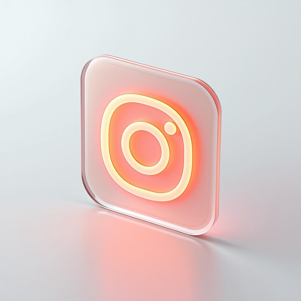  [instagram] icon, peach gradient, white background, frosted glass, transparent sense of science and technology, ultra minimalist appearance, bright color, studio lighting, peach and white background, industrial design, a wealth of details, ultra high definition, dribble, pinterest, ray tracing, isometric view, blender, c4d, oc renderer seed 3062166470 v 6.0 style raw, [[side view]] glowing from the inside