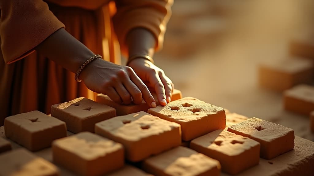  a close up view of bricks being made in ancient mesopotamia, showcasing the craftsmanship and methods used by the builders of the tower of babel. hyperrealistic, full body, detailed clothing, highly detailed, cinematic lighting, stunningly beautiful, intricate, sharp focus, f/1. 8, 85mm, (centered image composition), (professionally color graded), ((bright soft diffused light)), volumetric fog, trending on instagram, trending on tumblr, HDR 4K, 8K