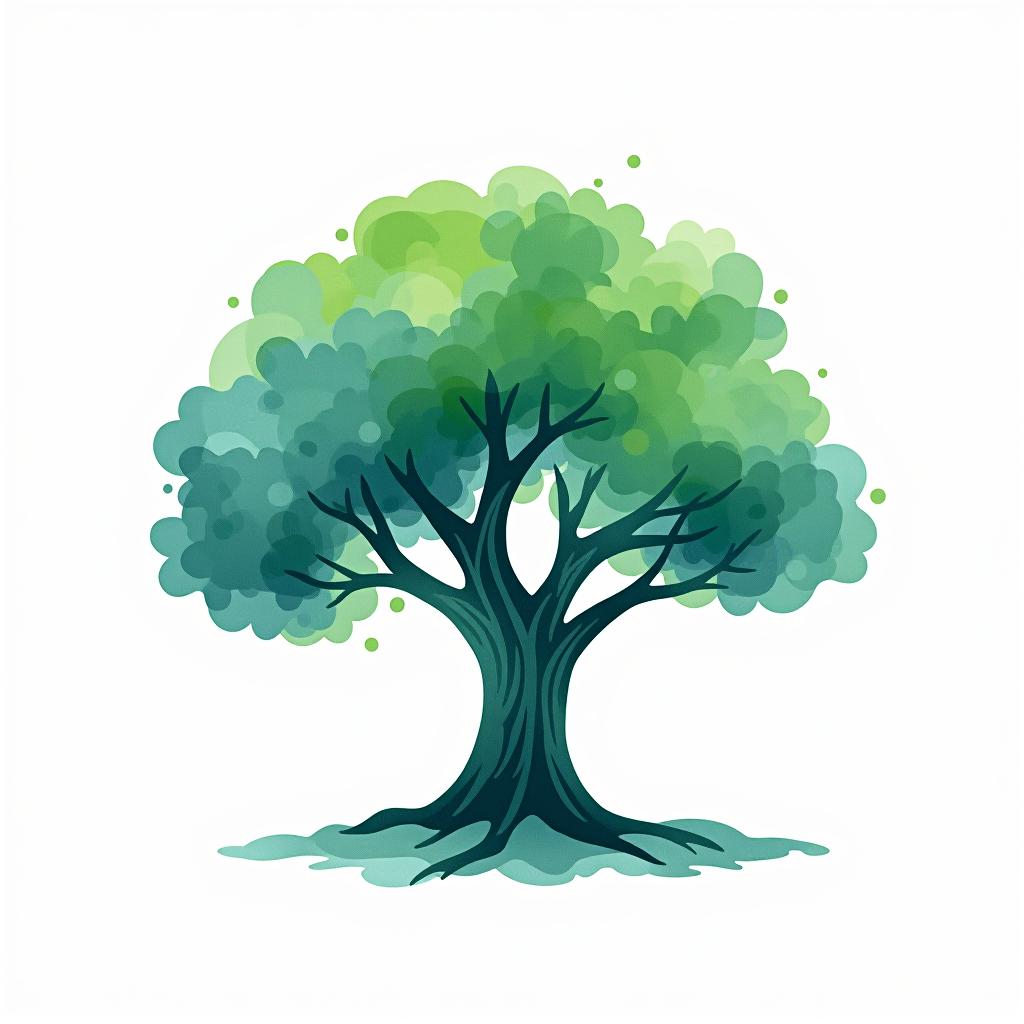  design a logo, watercolor style, logo of a tree, green and blue