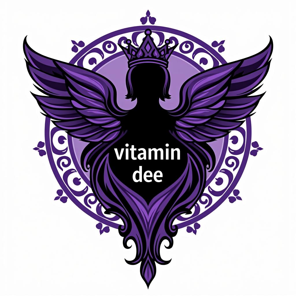  design a logo, in a realism style. princess black and purple spiritual, with the text 'vitamin dee'.