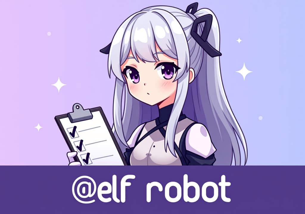  good quality, high quality, a profile picture featuring emilia from re:zero, with her silver hair and purple eyes, holding a stylized clipboard with a checklist. the background is a soft gradient of purple and blue. a bold banner at the bottom reads, "no.1 telegram group management bot @elf robot" in large, white font with a slight drop shadow.