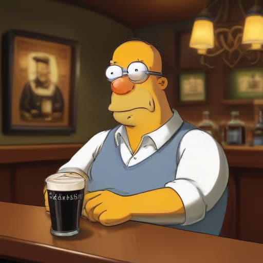 Peter Griffin and Homer Simpson having a pint of Guinness in an Irish bar in Cartoon style