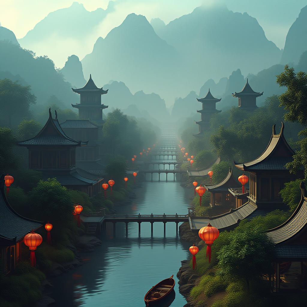  a visual of the ancient appearance of a place in the southeast region of vietnam. the visual should include plenty of historical and cultural elements. it should also be a city view. hyperrealistic, full body, detailed clothing, highly detailed, cinematic lighting, stunningly beautiful, intricate, sharp focus, f/1. 8, 85mm, (centered image composition), (professionally color graded), ((bright soft diffused light)), volumetric fog, trending on instagram, trending on tumblr, HDR 4K, 8K