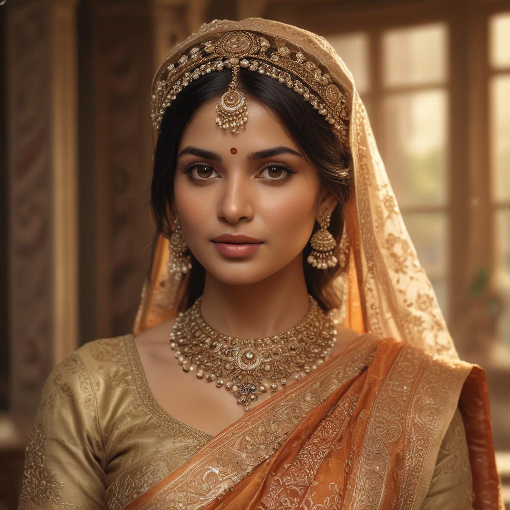 ((masterpiece)),(((best quality))), 8k, high detailed, ultra detailed, exotic indian woman, flowing silk sari, ornate headpiece, jasmine flowers, intricate mehndi designs hyperrealistic, full body, detailed clothing, highly detailed, cinematic lighting, stunningly beautiful, intricate, sharp focus, f/1. 8, 85mm, (centered image composition), (professionally color graded), ((bright soft diffused light)), volumetric fog, trending on instagram, trending on tumblr, HDR 4K, 8K