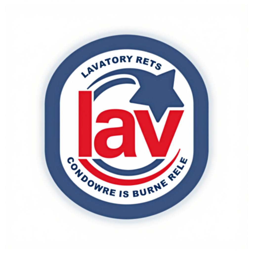  design a logo, emblem logo, lavatory rentals red white and blue, with the text 'lav'.