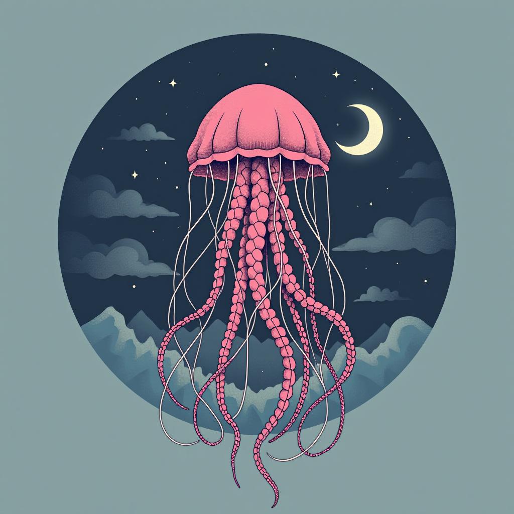  design a logo, immortal jellyfish and crescent moon pink