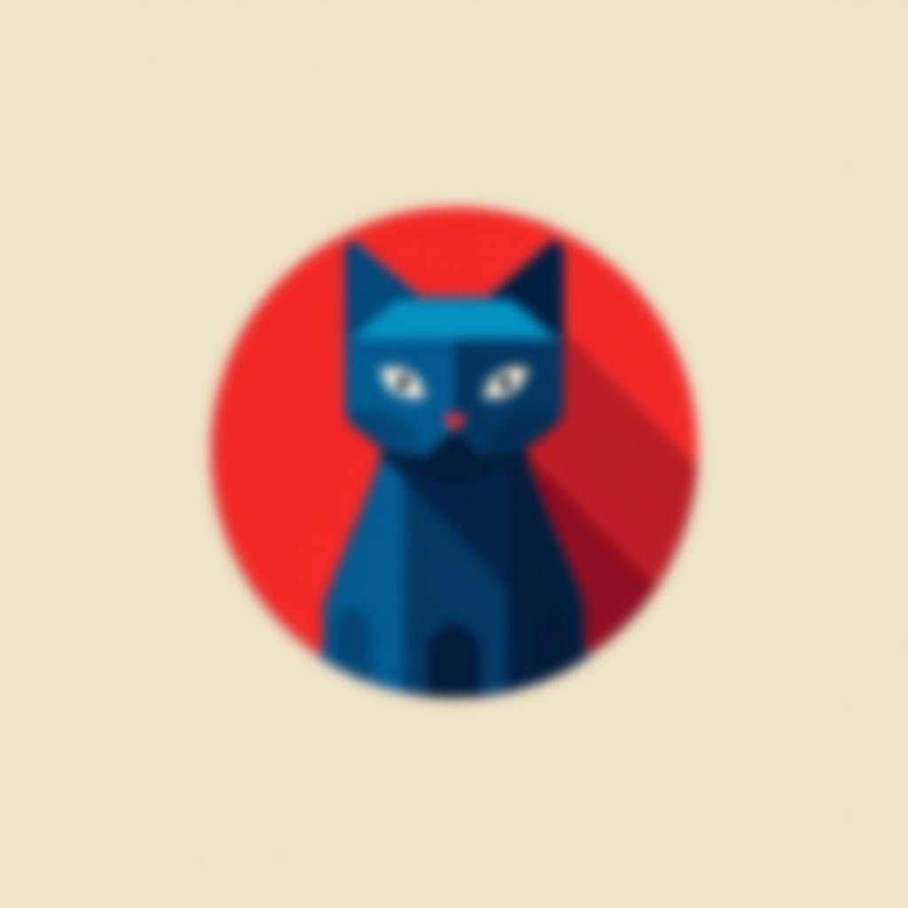  design a logo, minimalistic logo of a cat, blue and red background