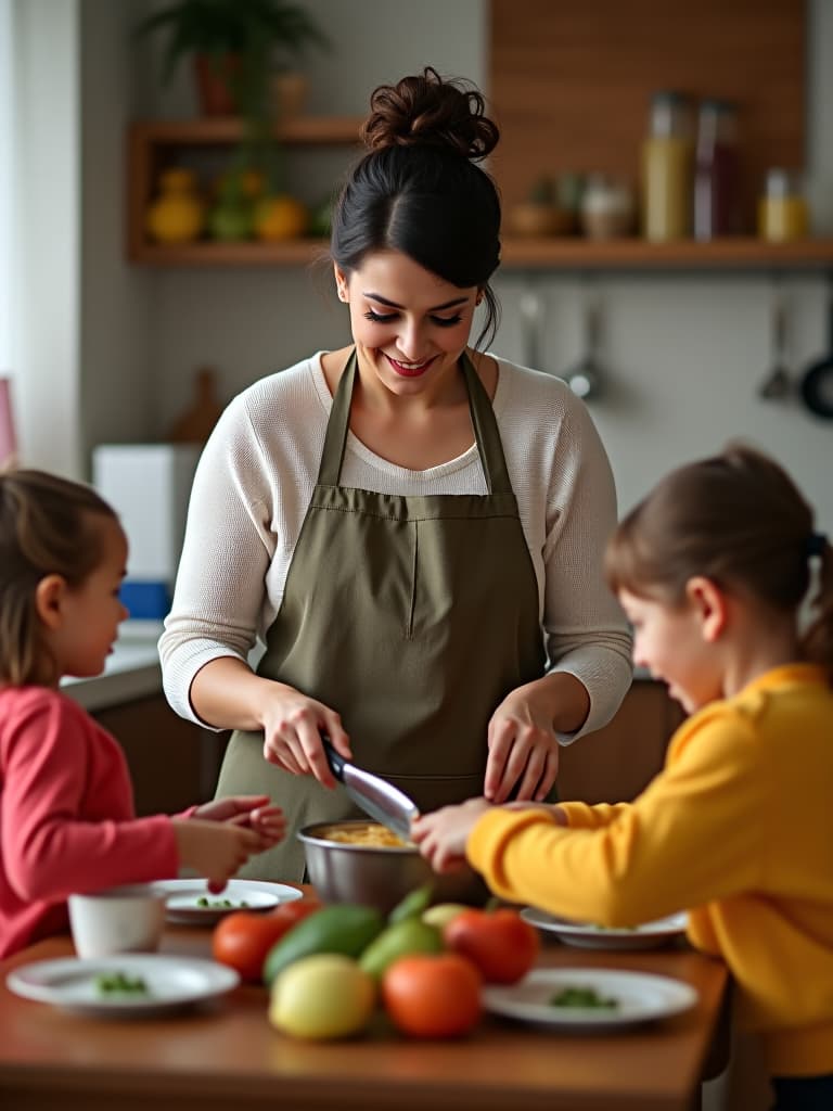  a mother is cooking for her kids