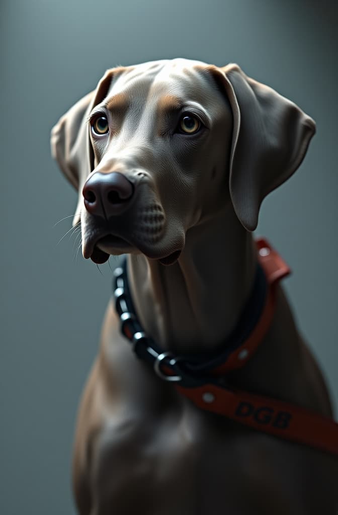  perro de raza braco de weimaraner tierno hyperrealistic, full body, detailed clothing, highly detailed, cinematic lighting, stunningly beautiful, intricate, sharp focus, f/1. 8, 85mm, (centered image composition), (professionally color graded), ((bright soft diffused light)), volumetric fog, trending on instagram, trending on tumblr, HDR 4K, 8K