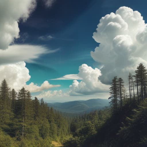 Clouds in Surrealist style with Forests background