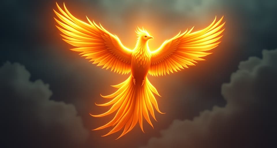  majestic phoenix with radiant feathers, flying brilliantly over a darkened landscape. its light breaks through any darkness encountered. unstoppable, ethereal, triumphant.. the style is digital art illustration,highly detailed, whimsical,magical, dreamlike atmosphere, realism and fantasy blend, smooth, glossy textures,luminous quality, wonder and enchantment.