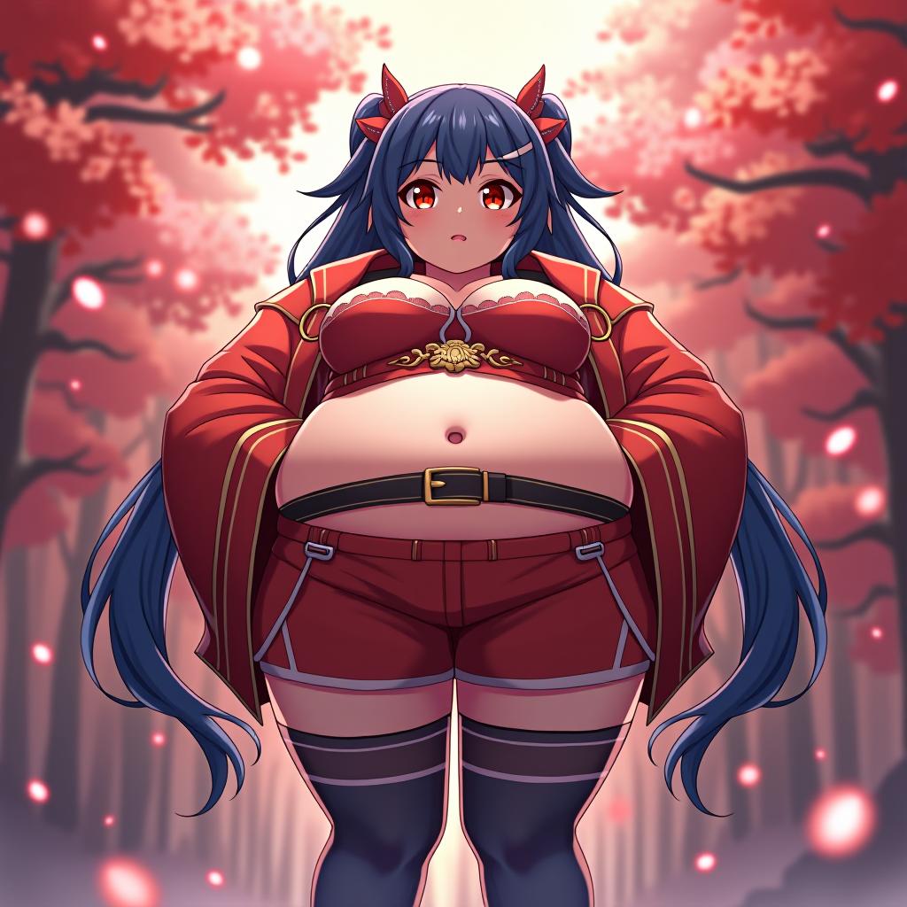  anime artwork make a really fat mona from genshin impact who watching to she’s big stomach because he is so huge . anime style, key visual, vibrant, studio anime, highly detailed hyperrealistic, full body, detailed clothing, highly detailed, cinematic lighting, stunningly beautiful, intricate, sharp focus, f/1. 8, 85mm, (centered image composition), (professionally color graded), ((bright soft diffused light)), volumetric fog, trending on instagram, trending on tumblr, HDR 4K, 8K