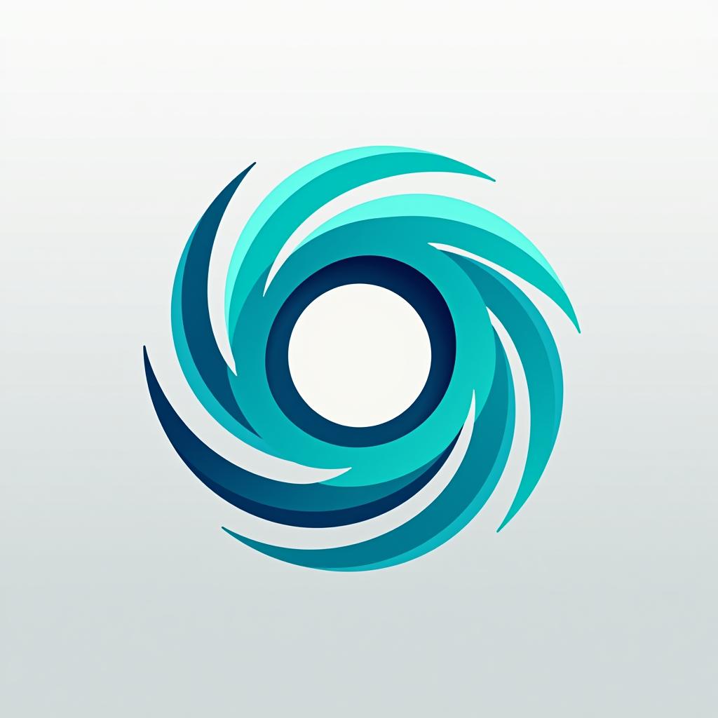  design a logo, a company logo with a circular vortex logo, clean beautiful design, simple, beautiful aesthetic, duotone blue and teal on white background, sharp, clean lines, hurricane