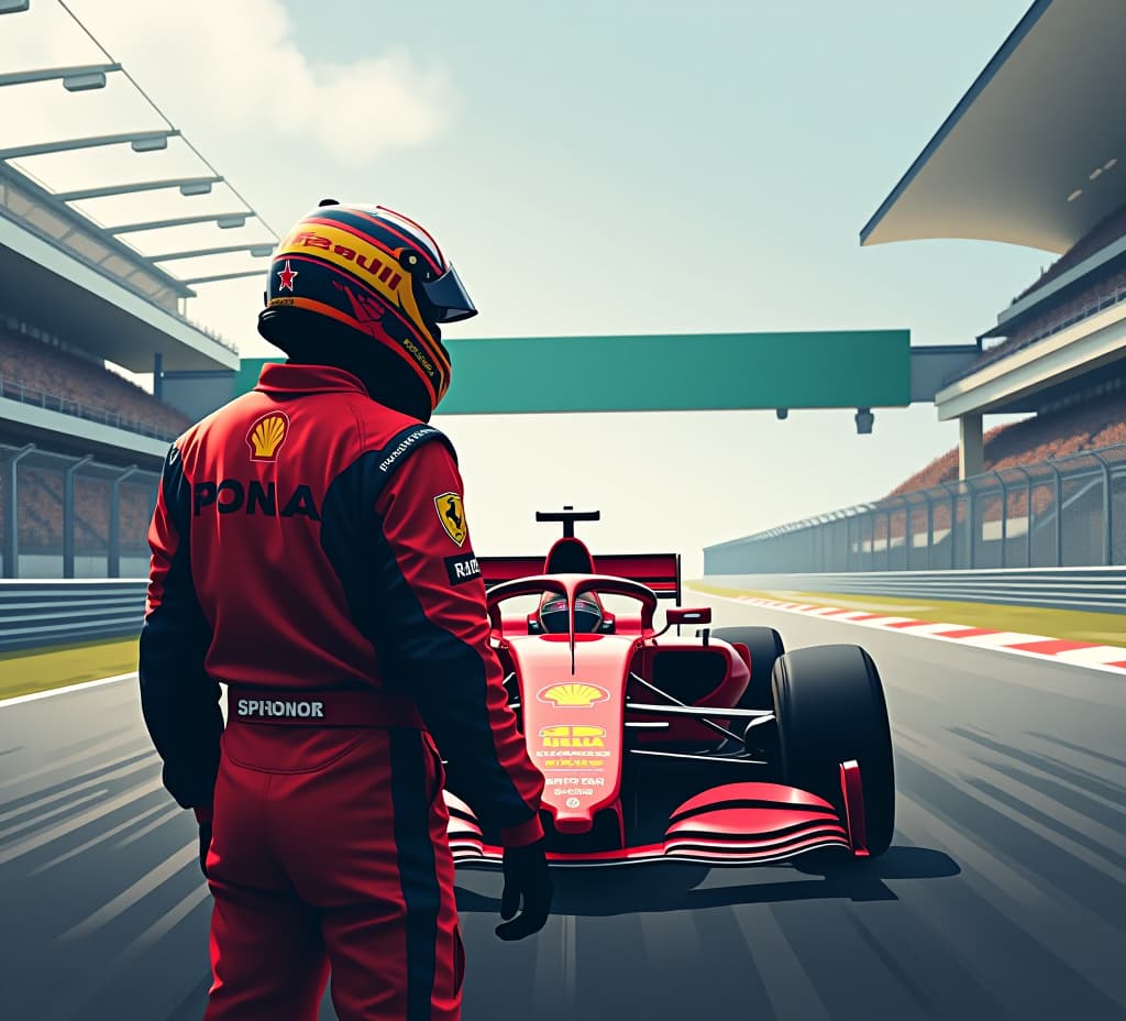  formula one racing driver before start of competition on track. banner with copy space, digital ai art