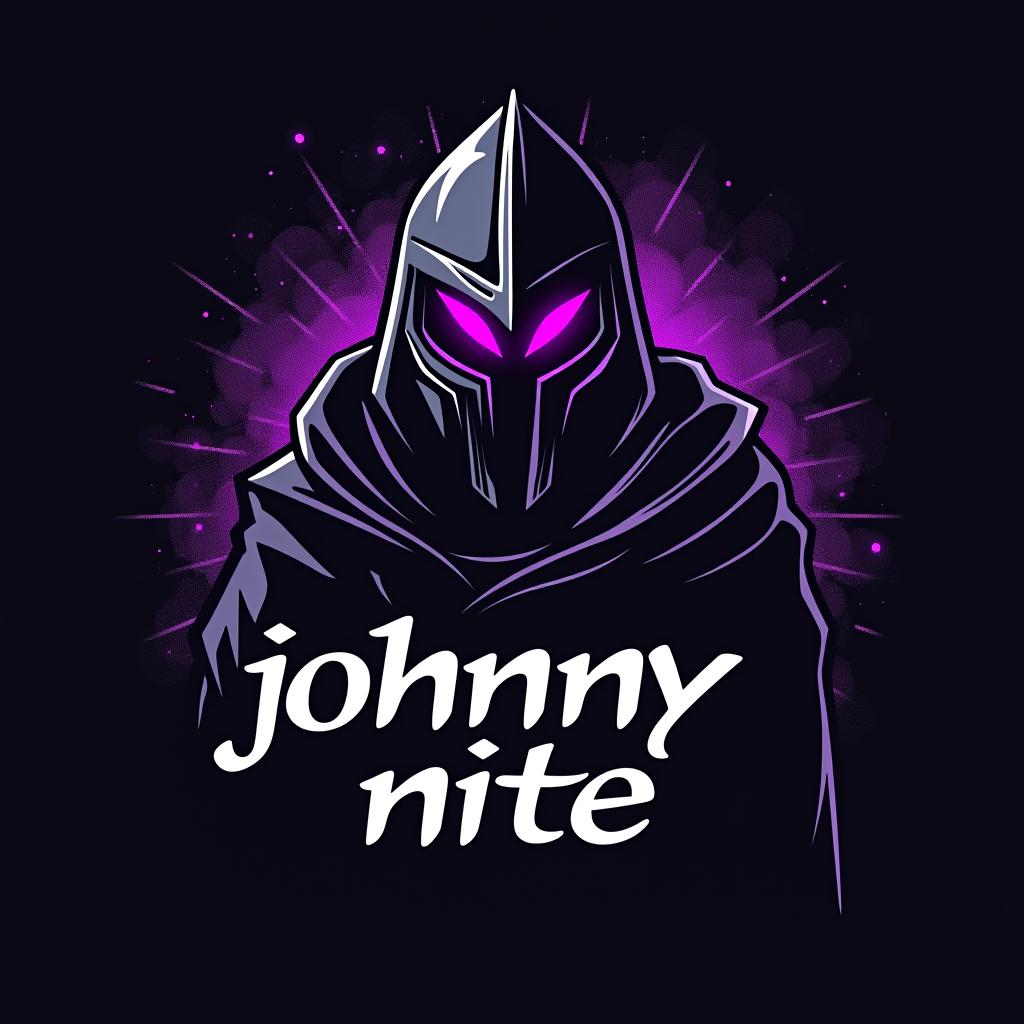  design a logo, in a realism style. knight black and purple graffiti, with the text 'johnny nite '.