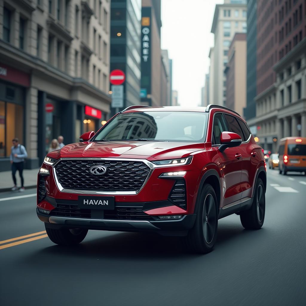  the red haval h9 is driving on the road in the city. hyperrealistic, full body, detailed clothing, highly detailed, cinematic lighting, stunningly beautiful, intricate, sharp focus, f/1. 8, 85mm, (centered image composition), (professionally color graded), ((bright soft diffused light)), volumetric fog, trending on instagram, trending on tumblr, HDR 4K, 8K