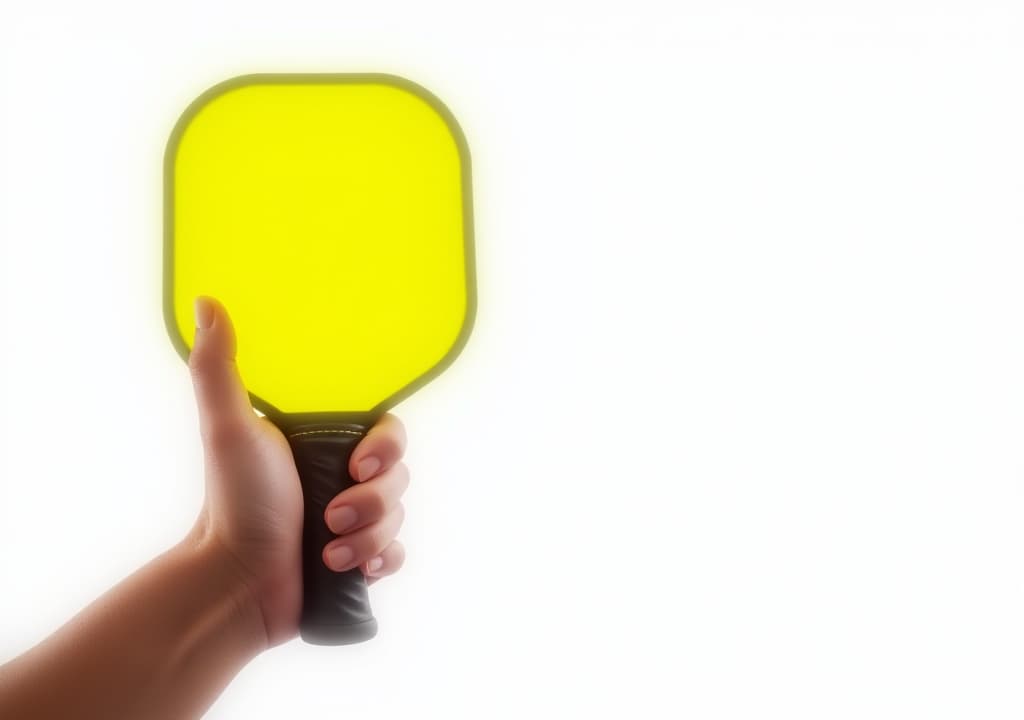  bright neon yellow pickleball held in hand on a white background perfect for a pickleball event banner with copy space image