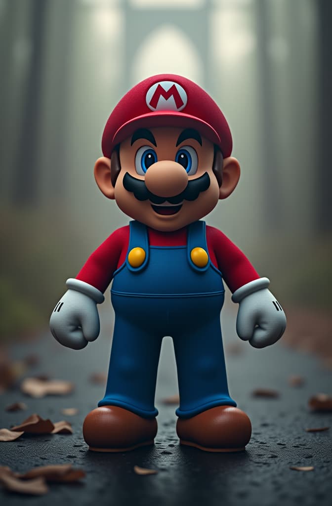  make a weird mario picture hyperrealistic, full body, detailed clothing, highly detailed, cinematic lighting, stunningly beautiful, intricate, sharp focus, f/1. 8, 85mm, (centered image composition), (professionally color graded), ((bright soft diffused light)), volumetric fog, trending on instagram, trending on tumblr, HDR 4K, 8K