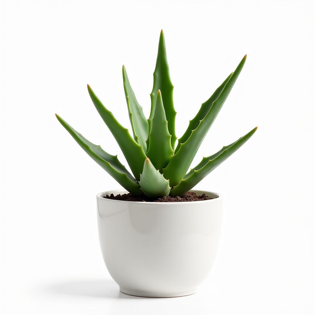  aloe in a pot, isolated on white background, minimalist and bright, high quality and detailed, high quality, high details, hd, perfect composition, 4k epic detailed, highly detailed, sharp focus, high resolution