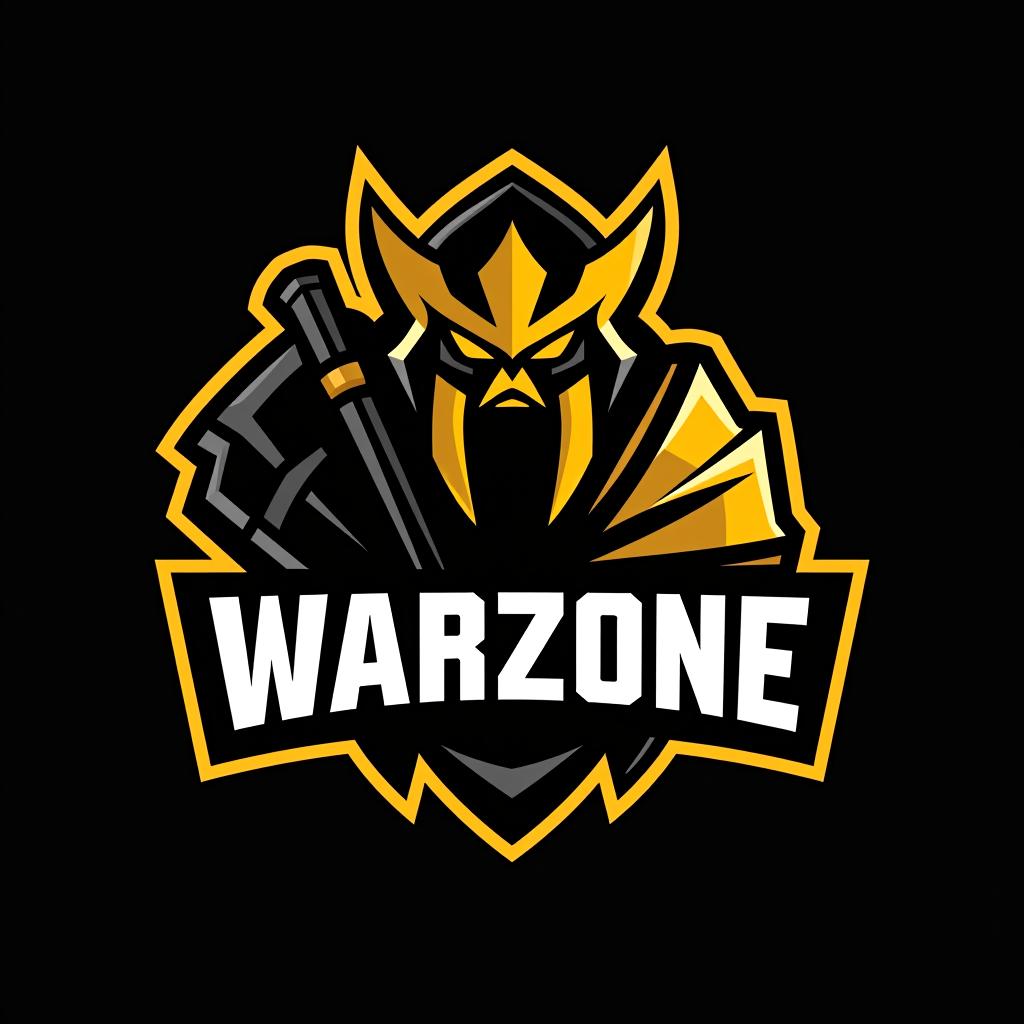  design a logo, esports logo, warrior theme, with text ‘warzone’, black and yellow color