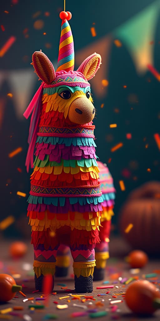  mexican piñata for birthday or cinco de mayo with sprinkles space for text on cards or invitations, high quality, high details, hd, perfect composition, 4k epic detailed, highly detailed, sharp focus, high resolution