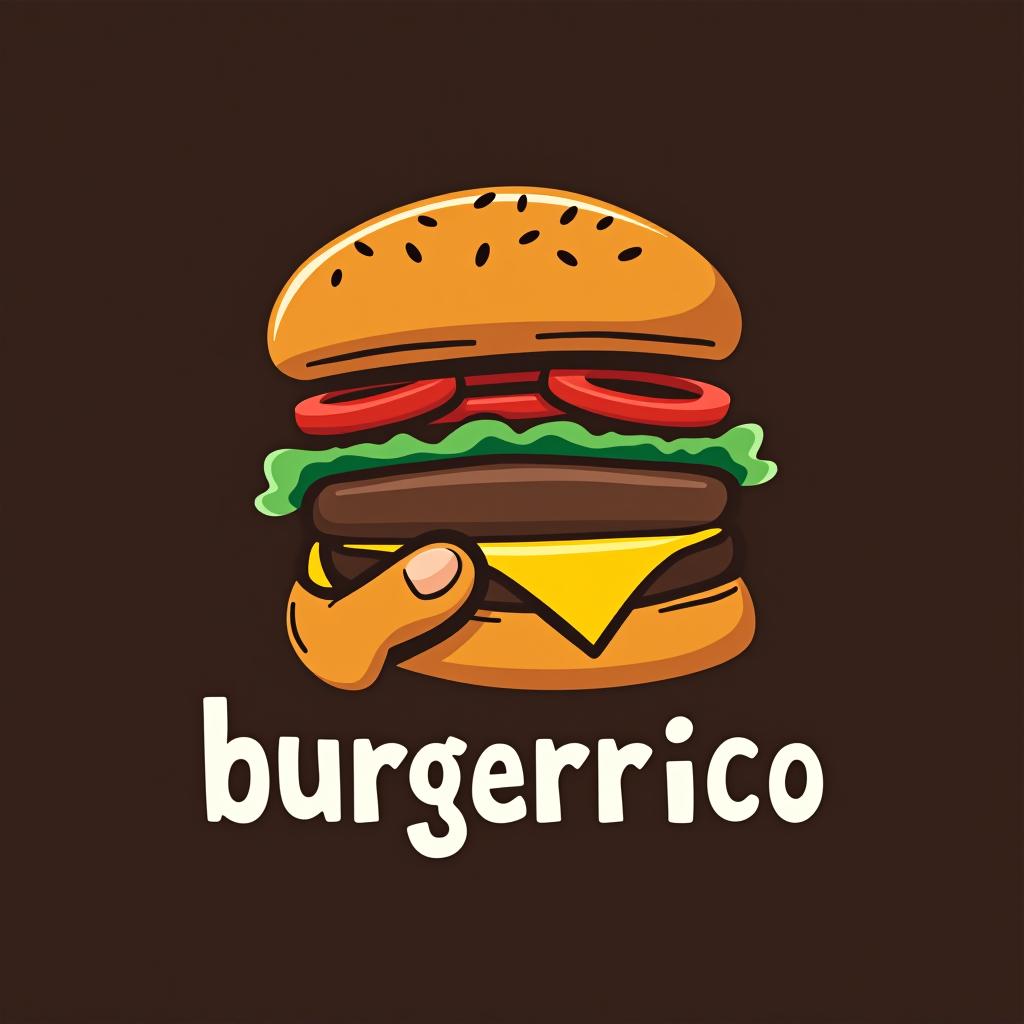  design a logo, una hamburguesa con una hamburguesa en la mano de la hamburguesa , with the text 'burgerrico'.