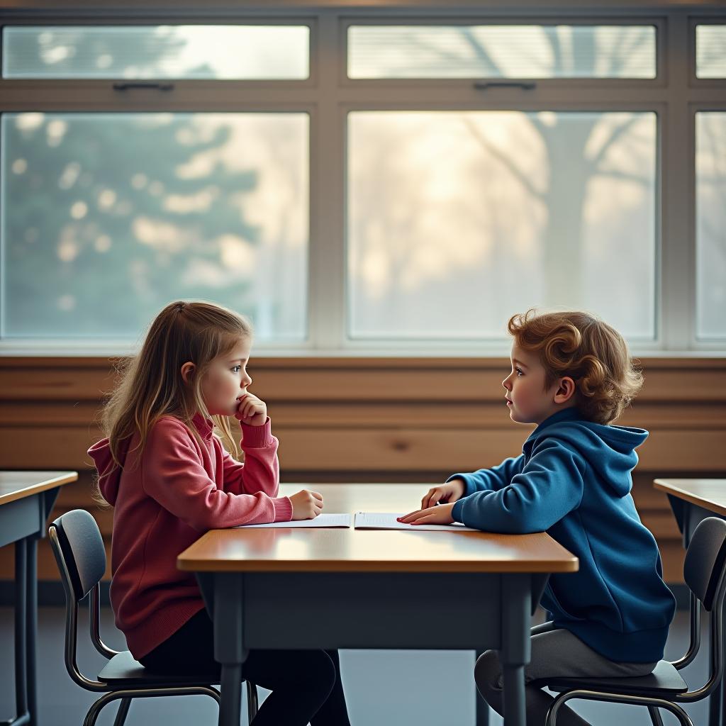  the children at their desks in school are thinking about figure skating.