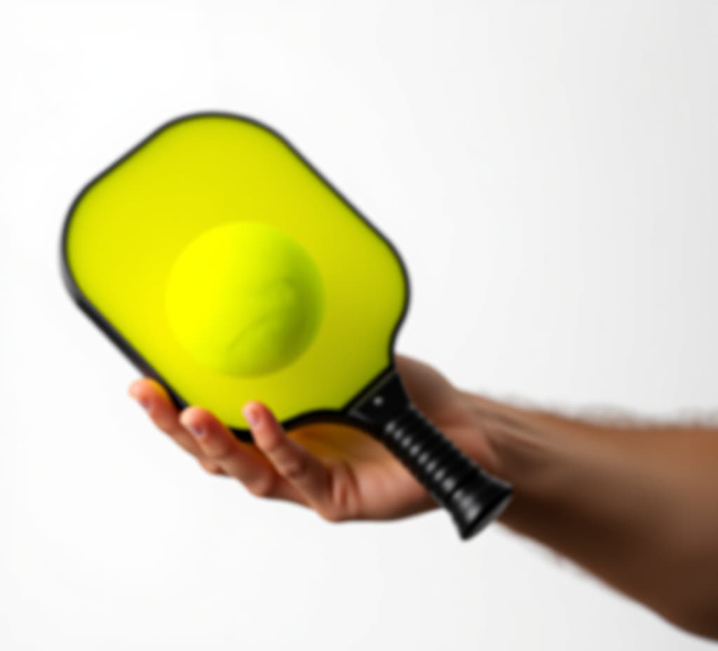  bright neon yellow pickleball held in hand on a white background perfect for a pickleball event banner with copy space image