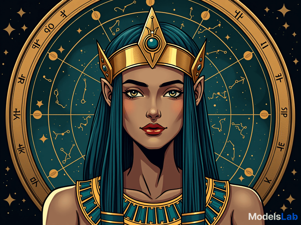  navigator’s star map with egyptian constellations, symbolizing charting one's own course. the style is digital art illustration / modern comic book / mysterious occult, symbolic, esoteric vibe,high detail on character design, incorporating ancient egyptian symbology and attire.