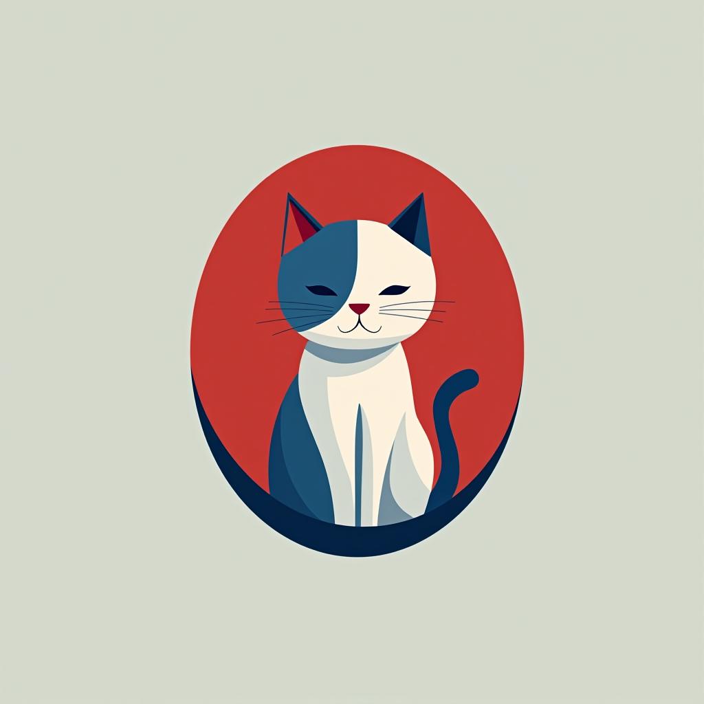  design a logo, minimalistic logo of a cat, blue and red background