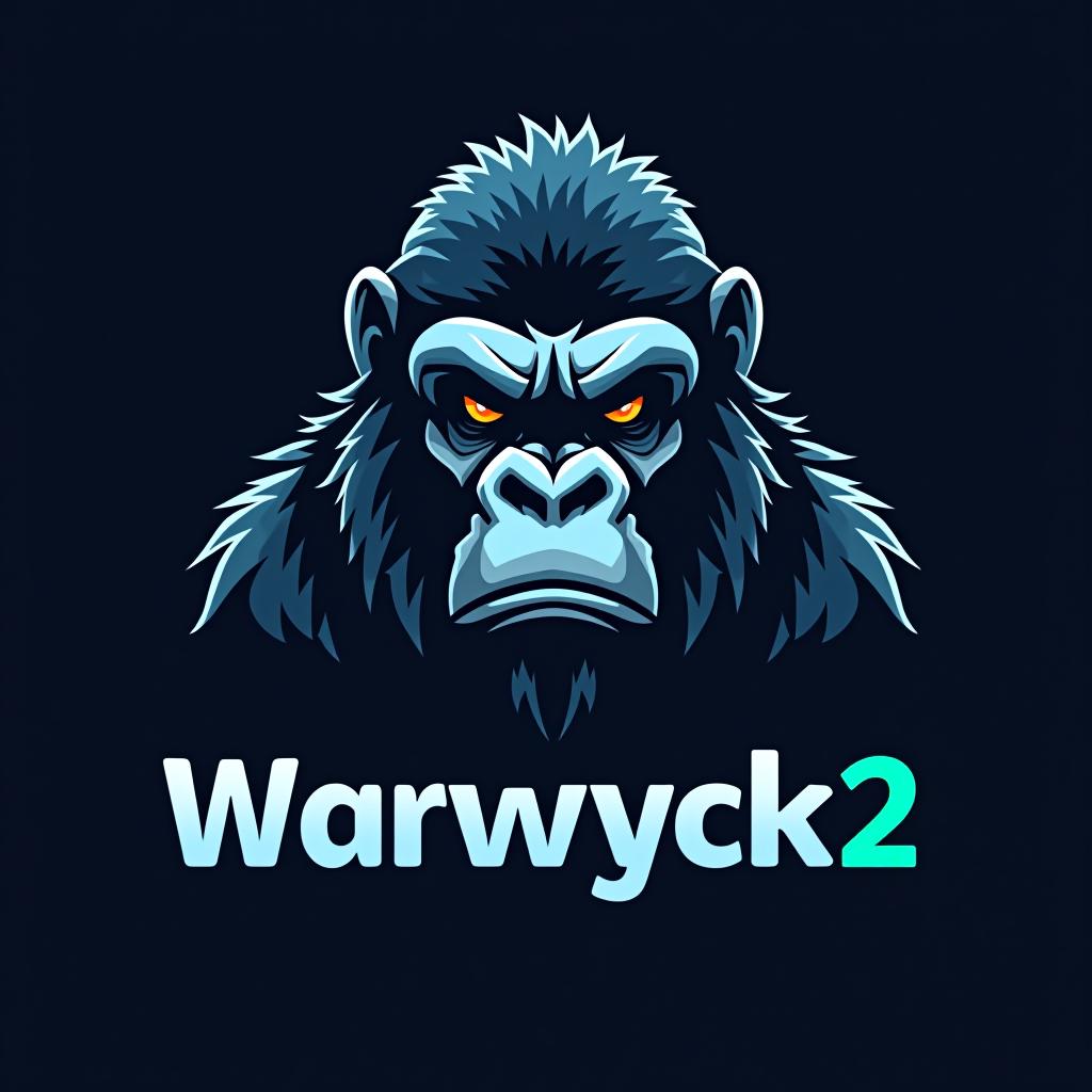  design a logo, in a realism style. electronic gorilla, with the text 'warwyck 32'.