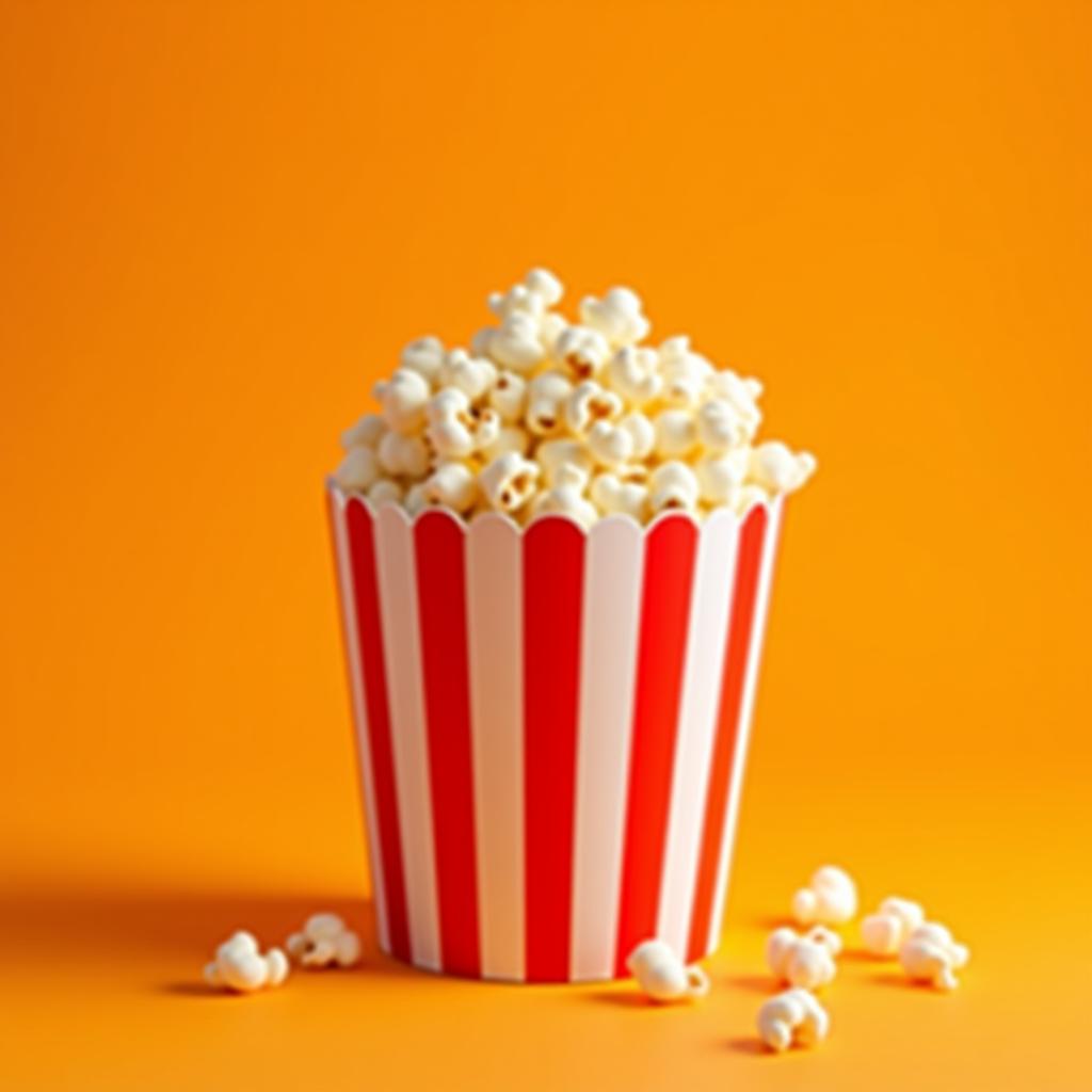  a bucket of popcorn on an orange background