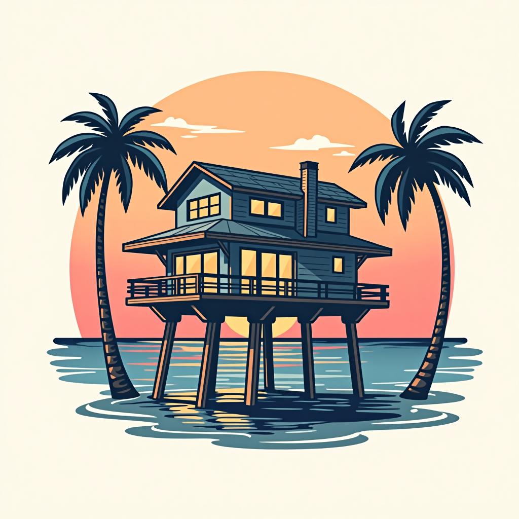  design a logo, a beautiful beach house on stilts