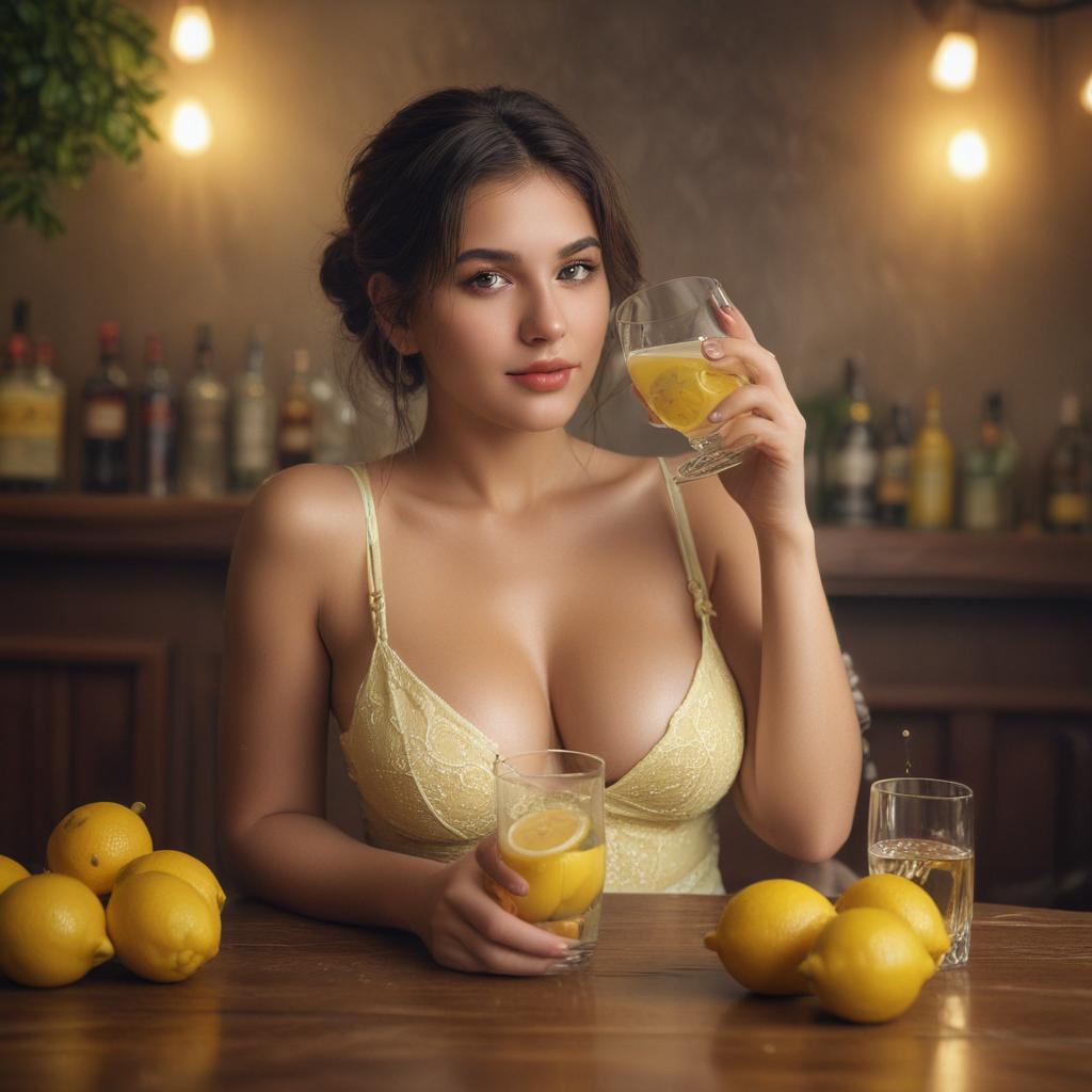 A drink with a lot of liquid and the word lemon on it beautiful, lovely, sexiest big breast, sexiest big butt, horny, short hair, creative, detailed, perfume, beloved, wild, fat, pure, chubby, waring short, Indian girls, background add more girls. hyperrealistic, full body, detailed clothing, highly detailed, cinematic lighting, stunningly beautiful, intricate, sharp focus, f/1. 8, 85mm, (centered image composition), (professionally color graded), ((bright soft diffused light)), volumetric fog, trending on instagram, trending on tumblr, HDR 4K, 8K