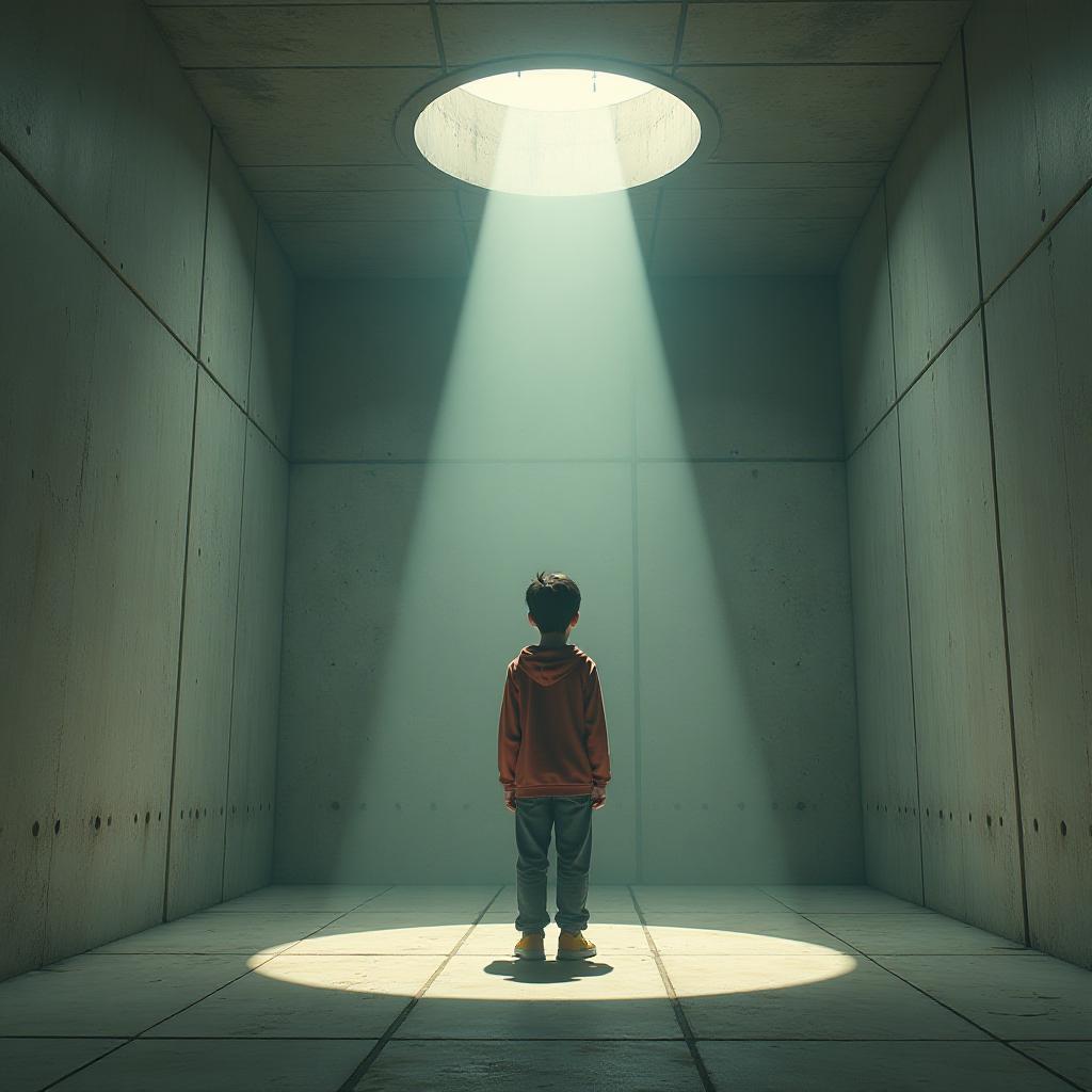  a boy that is standing in a room, unpublished photo of ufo, square enix cinematic art, concrete wall ) ], grafity, ufo, realistic photo shoot, by mary elizabeth price, korean artist, npc with a saint's halo, museum photo, unknown space, shadow polaroid photo, 2d anime style hyperrealistic, full body, detailed clothing, highly detailed, cinematic lighting, stunningly beautiful, intricate, sharp focus, f/1. 8, 85mm, (centered image composition), (professionally color graded), ((bright soft diffused light)), volumetric fog, trending on instagram, trending on tumblr, HDR 4K, 8K