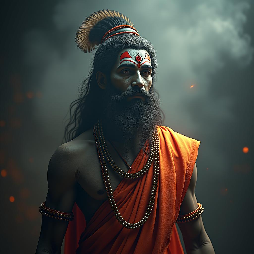  hanuman jii, full had image , 8k hyperrealistic, full body, detailed clothing, highly detailed, cinematic lighting, stunningly beautiful, intricate, sharp focus, f/1. 8, 85mm, (centered image composition), (professionally color graded), ((bright soft diffused light)), volumetric fog, trending on instagram, trending on tumblr, HDR 4K, 8K