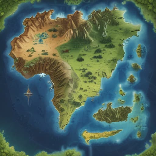 video game map of a continent with all terrains