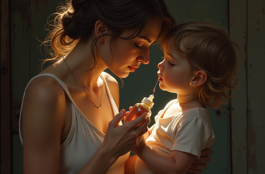  epic realistic, hyperdetailed, (cycles render:1.3), caustics, (glossy:0.58), (artstation:0.82),mother lovingly feeding her from a bottle, , theo prince style , tousled hair, muscular inner , paul hedley, joy hester, impressionist, fashion ilration, figurative neo expressionism ar 2:3 stylize 250 v 6 ar 3:2