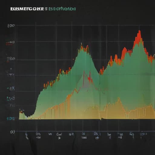 A graph displaying a mountainous terrain with peaks and valleys, representing the fluctuation of the Congressional Test. The peaks are sharp and jagged, symbolizing high volatility, while the valleys are smooth and stable, denoting lower volatility assets and stable sectors. The colors shift from fiery reds and oranges in the high volatility areas to cool blues and greens in the stable sectors, illustrating the rebalancing towards a higher Sharpe Ratio.