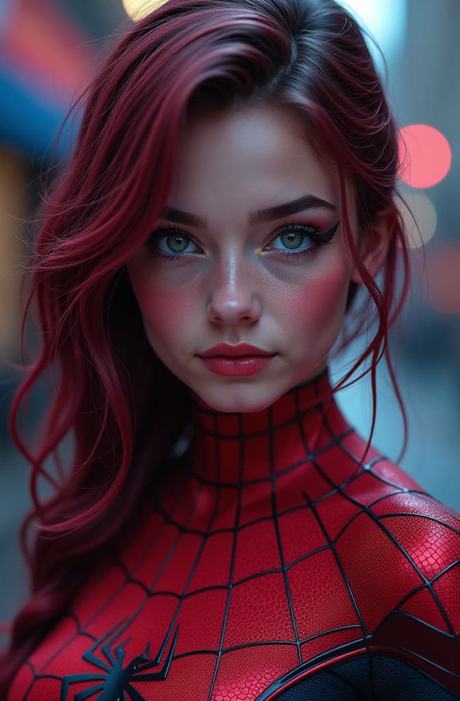  a velvet coloured spider woman, spiderman, marvel comic panel, comic panel, manga and manhwa style panel, portrait, young person face, spiderverse style, style for marvel comic, anime comic panel style hyperrealistic, full body, detailed clothing, highly detailed, cinematic lighting, stunningly beautiful, intricate, sharp focus, f/1. 8, 85mm, (centered image composition), (professionally color graded), ((bright soft diffused light)), volumetric fog, trending on instagram, trending on tumblr, HDR 4K, 8K