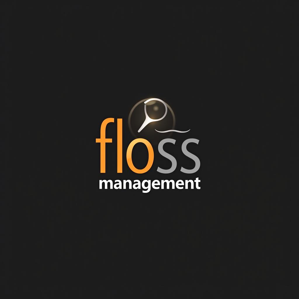  design a logo, ベースカラーは青と紫。新時代を想像させる近未来的なデザイン。, with the text 'flos management'.