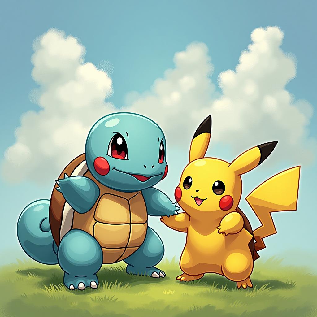  squirtle and pikachu