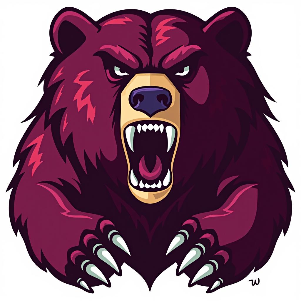  an aggressive bear with claws. make the bear maroon and green. add the team name: washington university, award winning, professional, highly detailed, masterpiece