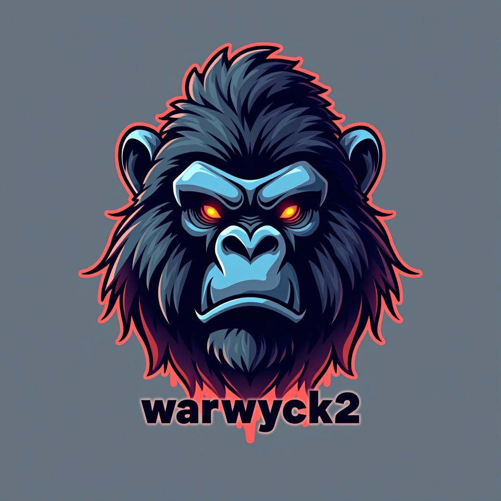  design a logo, in a abstract style. electronic gorilla, with the text 'warwyck 32'.