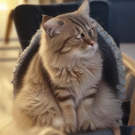 Cat sitting on a chair hyperrealistic, full body, detailed clothing, highly detailed, cinematic lighting, stunningly beautiful, intricate, sharp focus, f/1. 8, 85mm, (centered image composition), (professionally color graded), ((bright soft diffused light)), volumetric fog, trending on instagram, trending on tumblr, HDR 4K, 8K